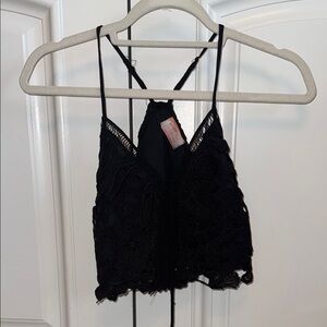 Free People Black Floral Lace Top